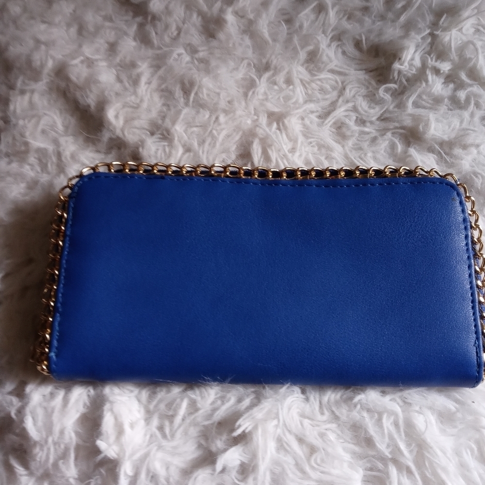 Womens royal blue wallet with gold trim
